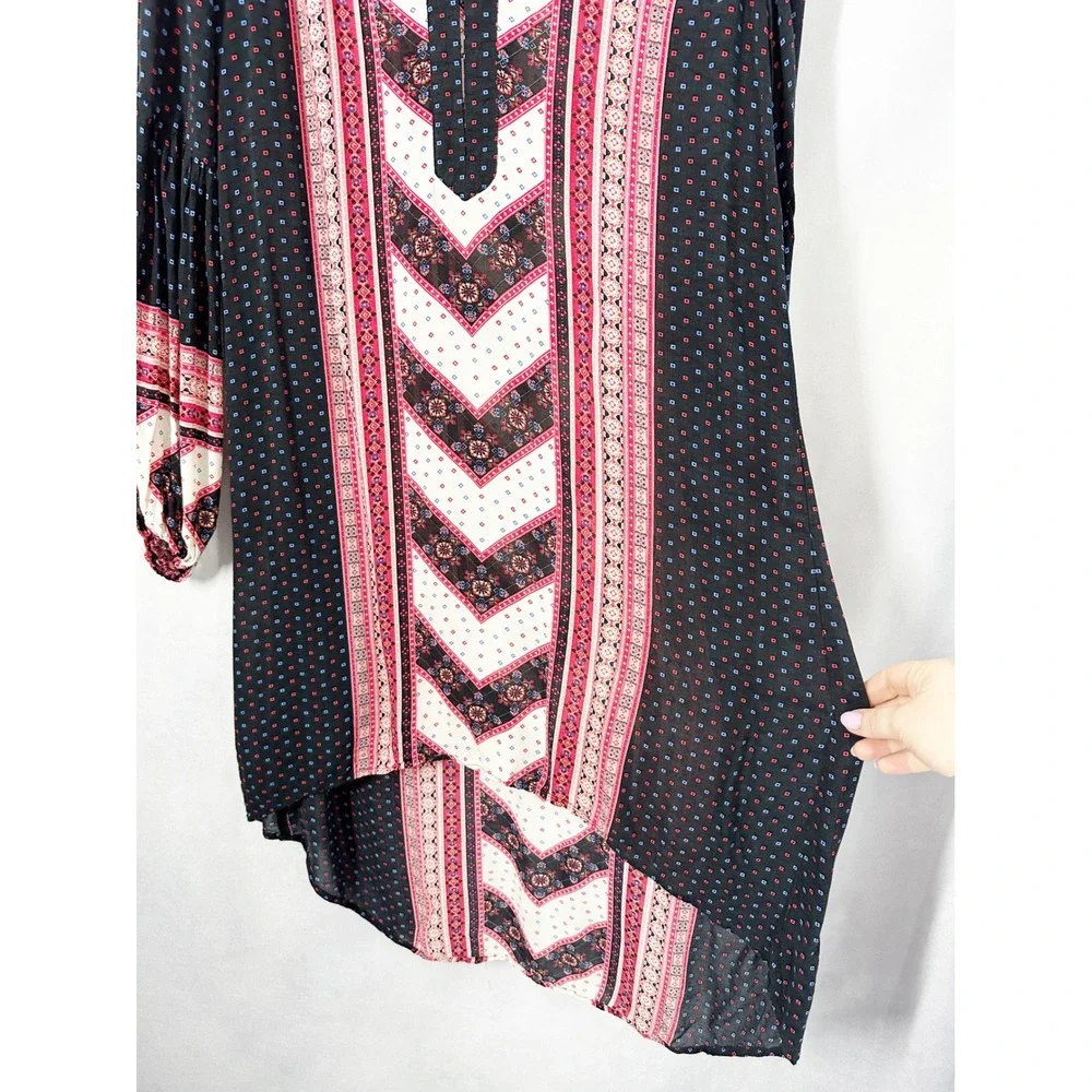 Free People Peace Maker‎ Long Sleeve Geometric Black Dress Women's Size Medium